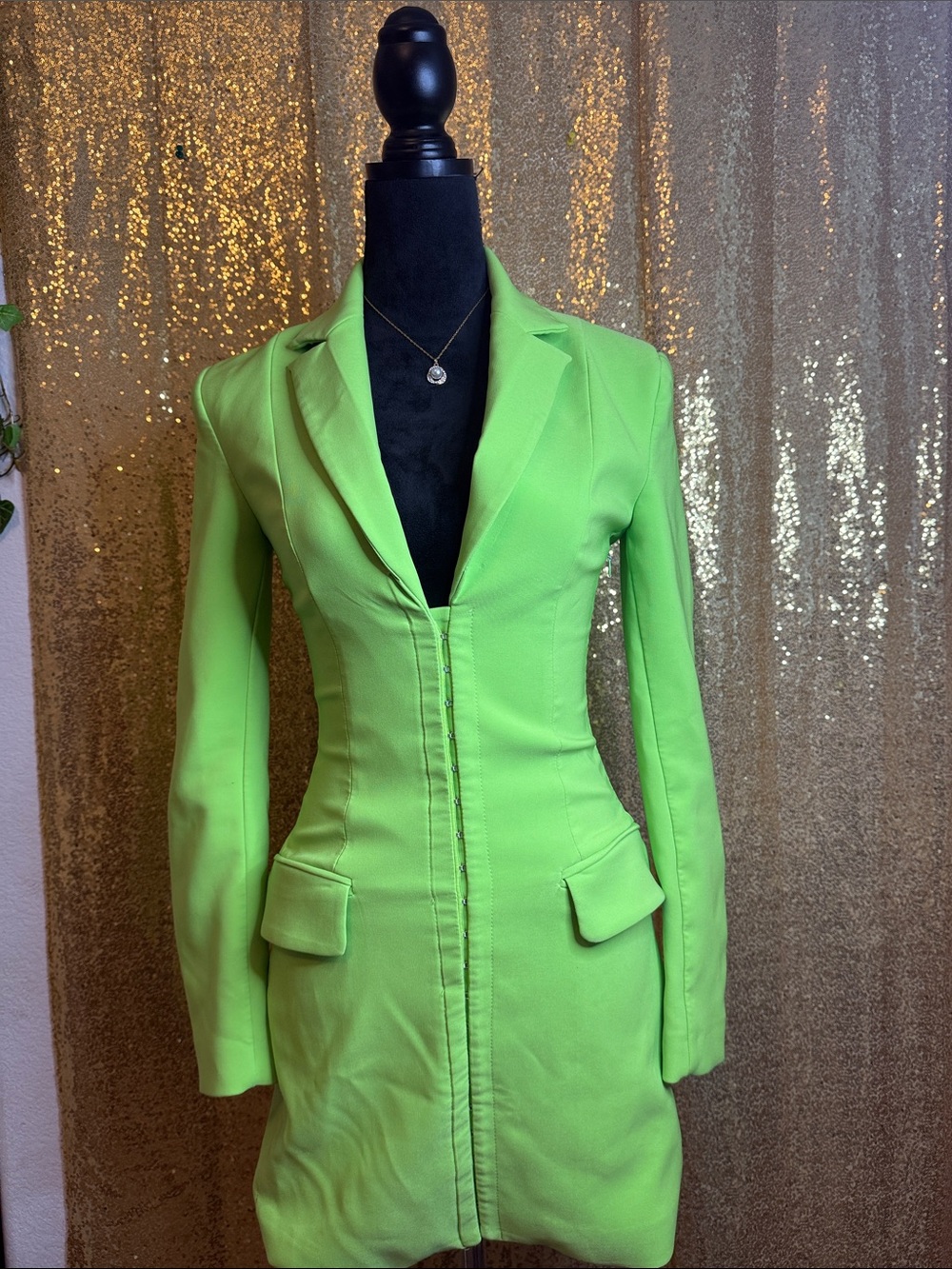 Zara Neon Green Tailored Fitted Blazer Dress